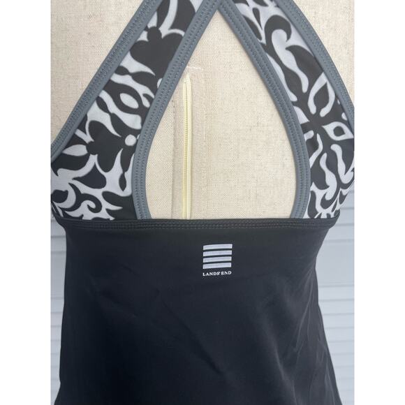 Lands' End black white gray tankini swimsuit top criss-cross back women's size 6 - Picture 4 of 5